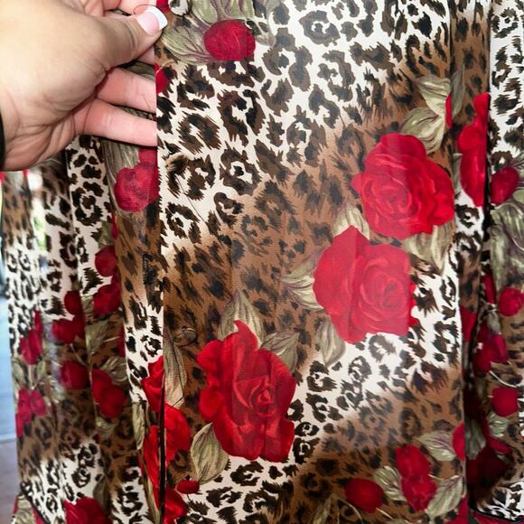 Y2k sheer cheetah print with roses button up blouse sz xxl - Picture 3 of 6